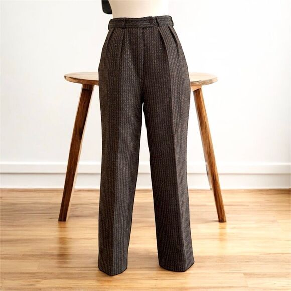 Vintage Pants - Vintage High Waisted Plaid Pants Brown Black Wool Straight Leg San Gallo 6 Small